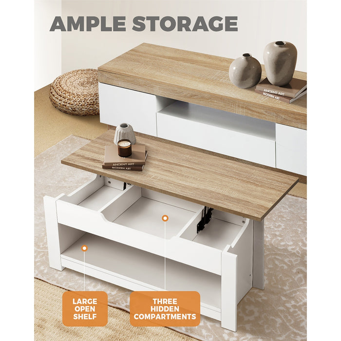 Coffee Table Lift Up Top Modern Table Hidden Book Storage Shelf Display