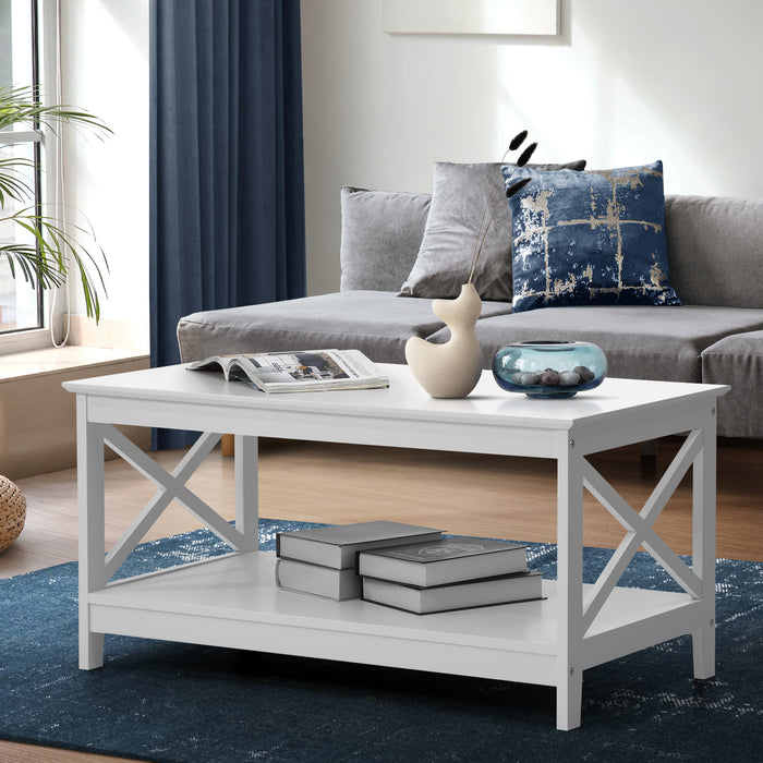 Coffee Table Side Tables Storage Rack Shelf 2-Tier Hamptons Furniture