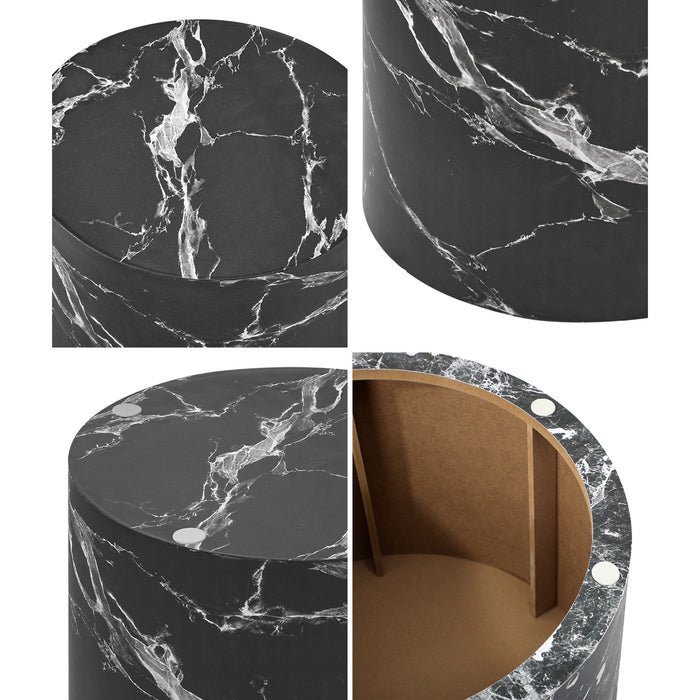Coffee Table Set Of 2 Round Side Tables Sofa Cafe Marble Effect Black