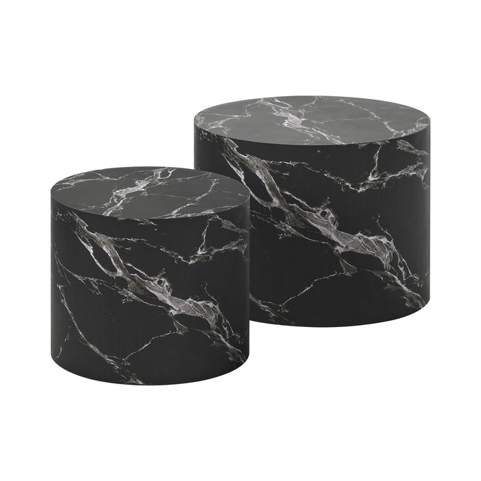 Coffee Table Set Of 2 Round Side Tables Sofa Cafe Marble Effect Black
