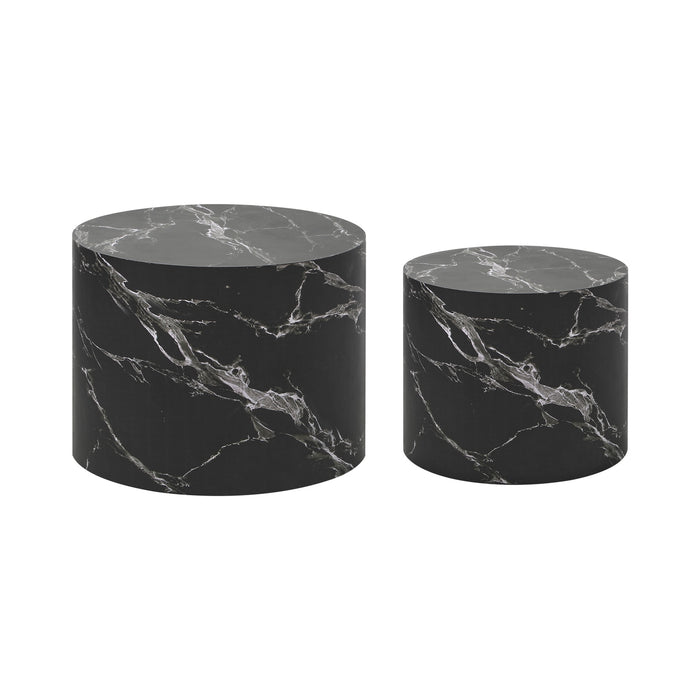 Coffee Table Set Of 2 Round Side Tables Sofa Cafe Marble Effect Black