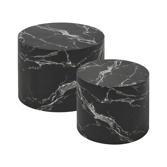 Coffee Table Set Of 2 Round Side Tables Sofa Cafe Marble Effect Black
