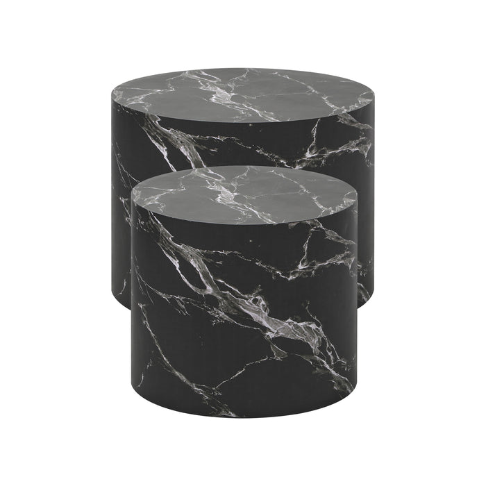 Coffee Table Set Of 2 Round Side Tables Sofa Cafe Marble Effect Black