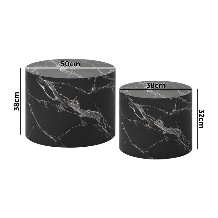 Coffee Table Set Of 2 Round Side Tables Sofa Cafe Marble Effect Black