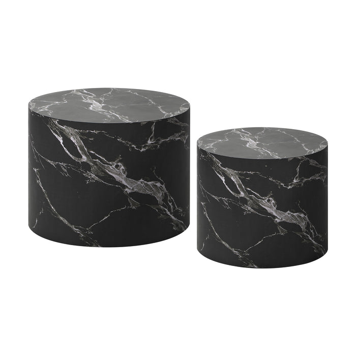 Coffee Table Set Of 2 Round Side Tables Sofa Cafe Marble Effect Black