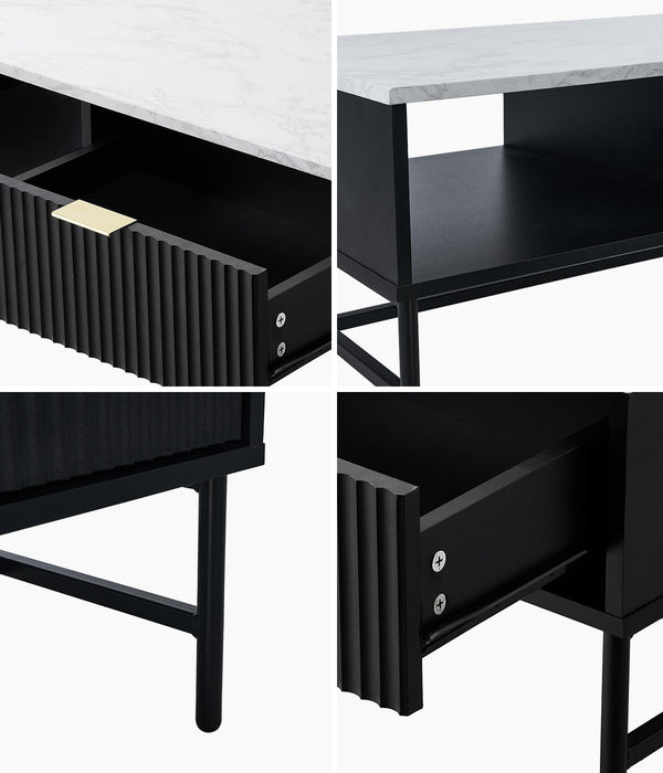 Coffee Table 1 Drawer Sofa End Table Storage Shelf Black And White