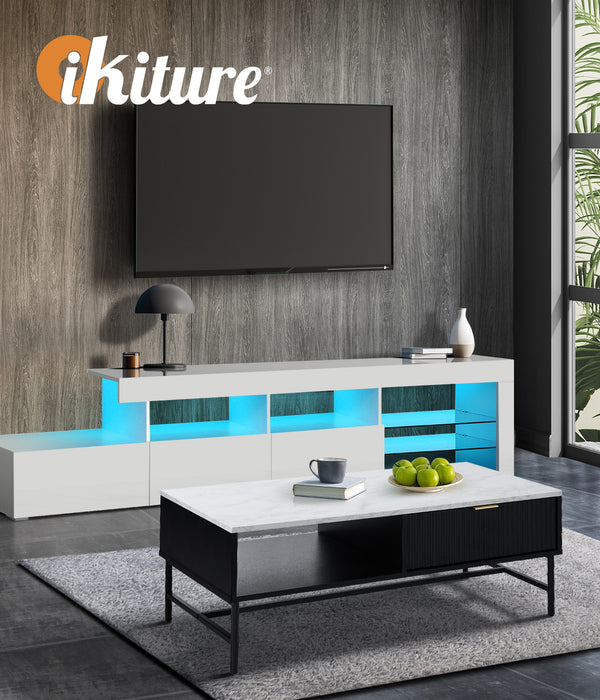 Coffee Table 1 Drawer Sofa End Table Storage Shelf Black And White