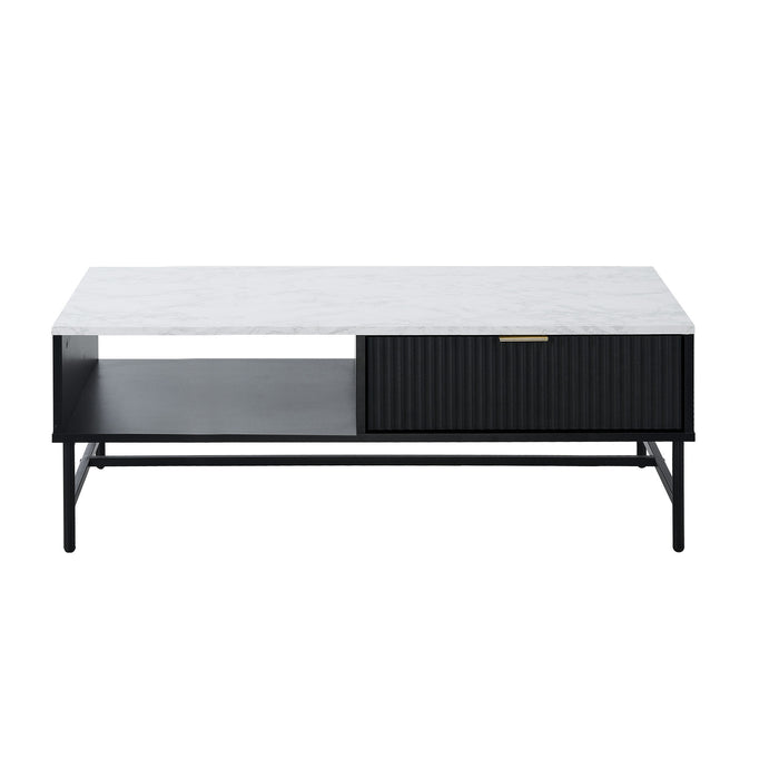 Coffee Table 1 Drawer Sofa End Table Storage Shelf Black And White