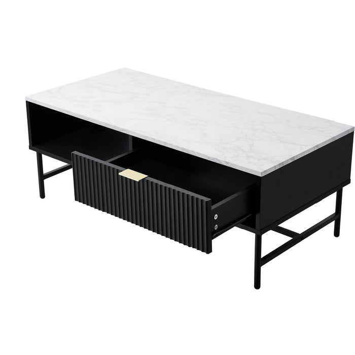 Coffee Table 1 Drawer Sofa End Table Storage Shelf Black And White