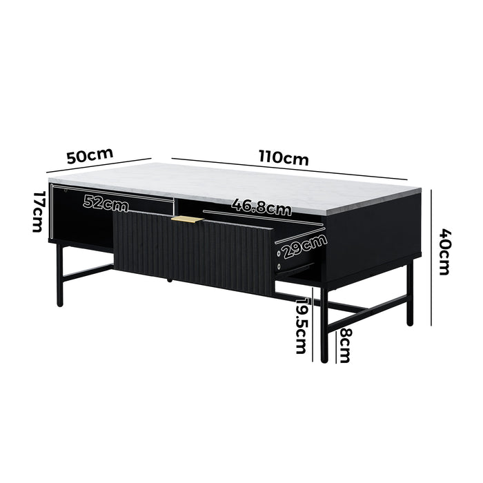 Coffee Table 1 Drawer Sofa End Table Storage Shelf Black And White