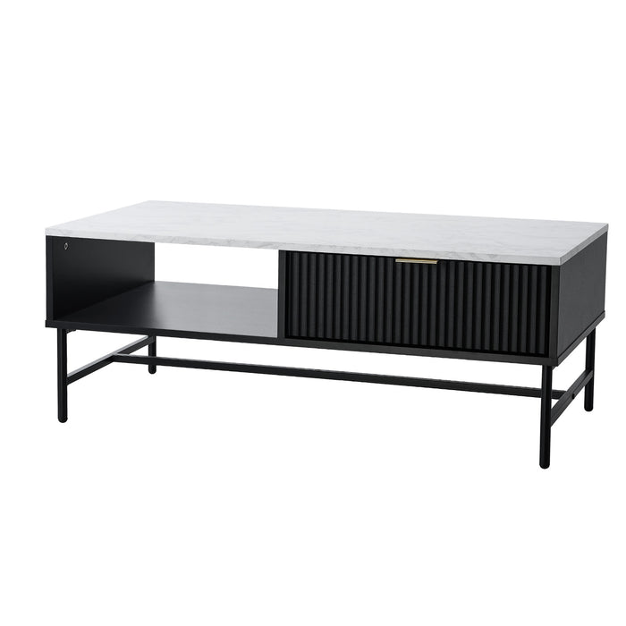 Coffee Table 1 Drawer Sofa End Table Storage Shelf Black And White