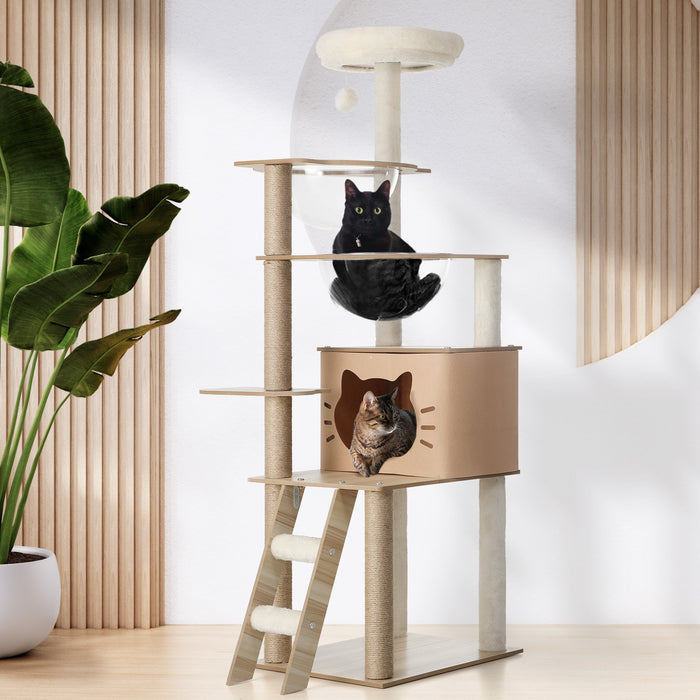 Cat Tree Tower Scratching Post Wood Scratcher Condo Detachable House