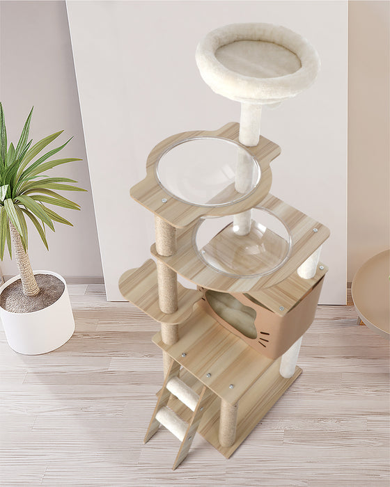 Cat Tree Tower Scratching Post Wood Scratcher Condo Detachable House