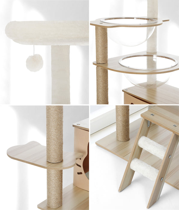 Cat Tree Tower Scratching Post Wood Scratcher Condo Detachable House