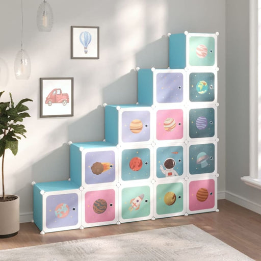 Cube Storage Cabinet For Kids With 15 Cubes Blue Pp Tabpil