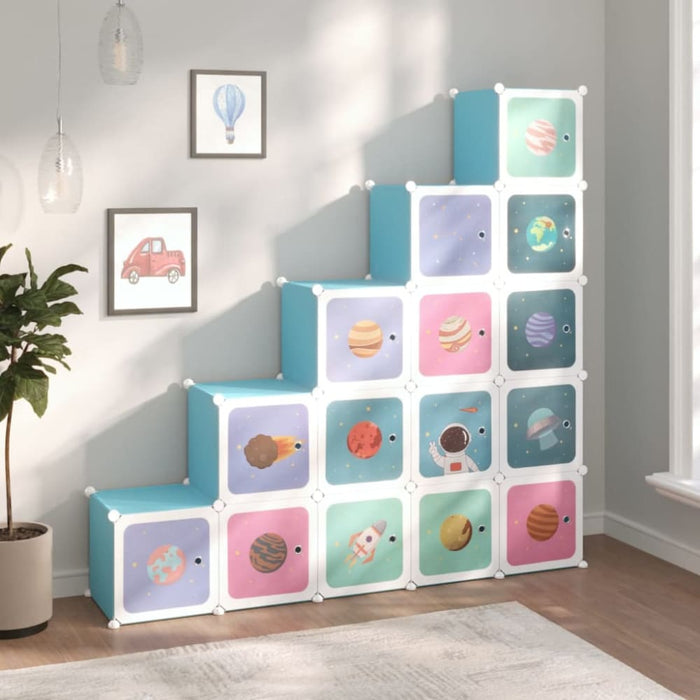 Cube Storage Cabinet for Kids with 15 Cubes Blue Pp Tabpil