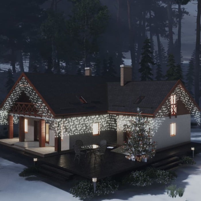 Led Curtain Icicle Lights 10m 400 Cold White 8 Function