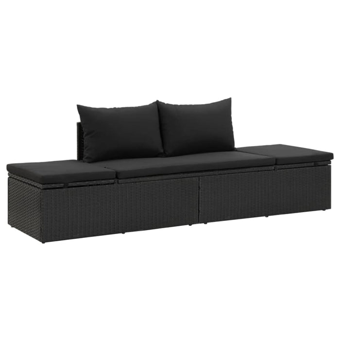 Sun Bed with Cushions Poly Rattan Black Alxxa