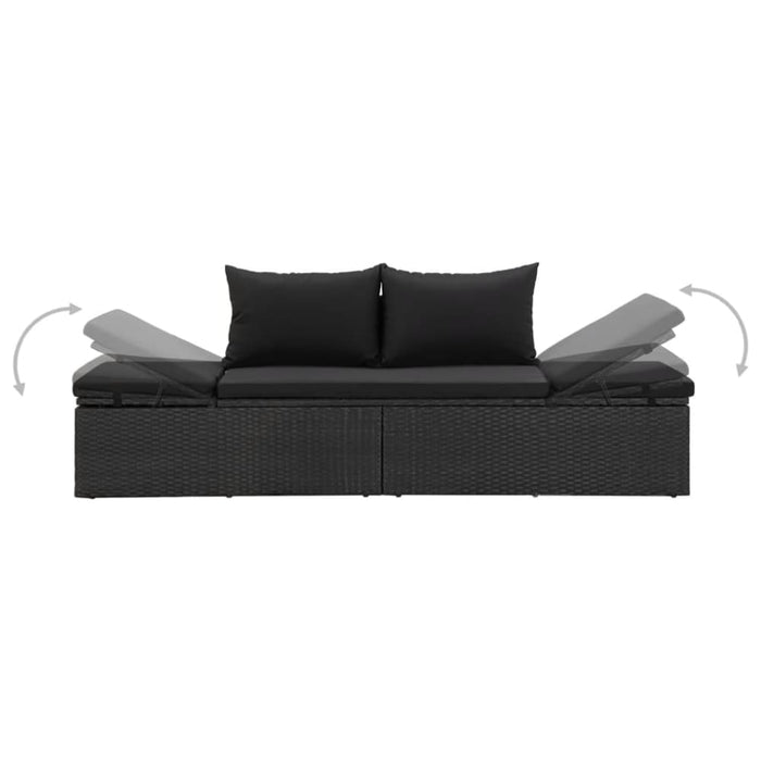 Sun Bed with Cushions Poly Rattan Black Alxxa