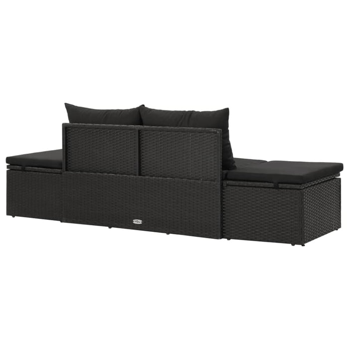 Sun Bed with Cushions Poly Rattan Black Alxxa
