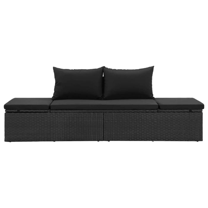 Sun Bed with Cushions Poly Rattan Black Alxxa