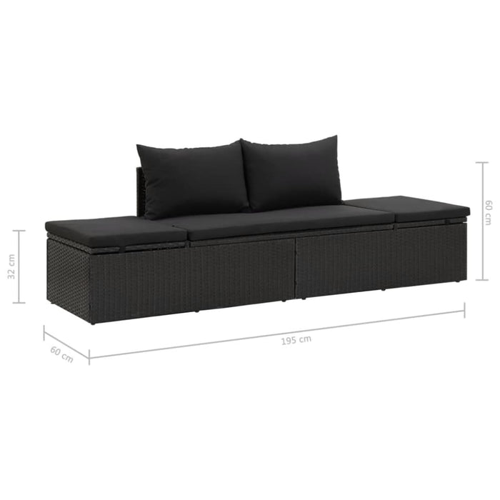 Sun Bed with Cushions Poly Rattan Black Alxxa