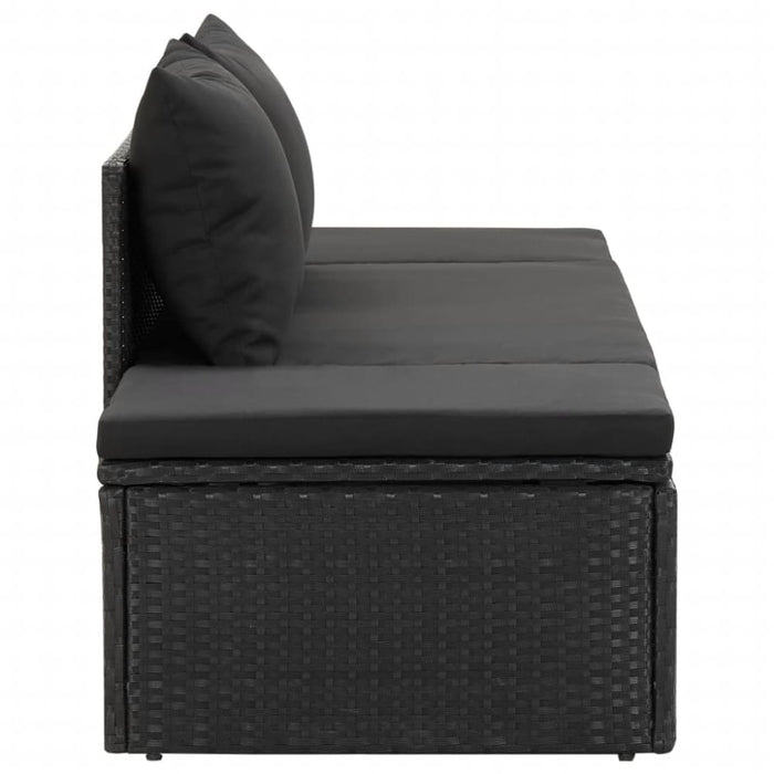 Sun Bed with Cushions Poly Rattan Black Alxxa