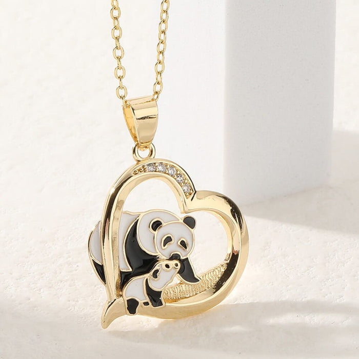 Cute Baby Panda Enamel Pendant Necklaces Exquisite 18k Gold