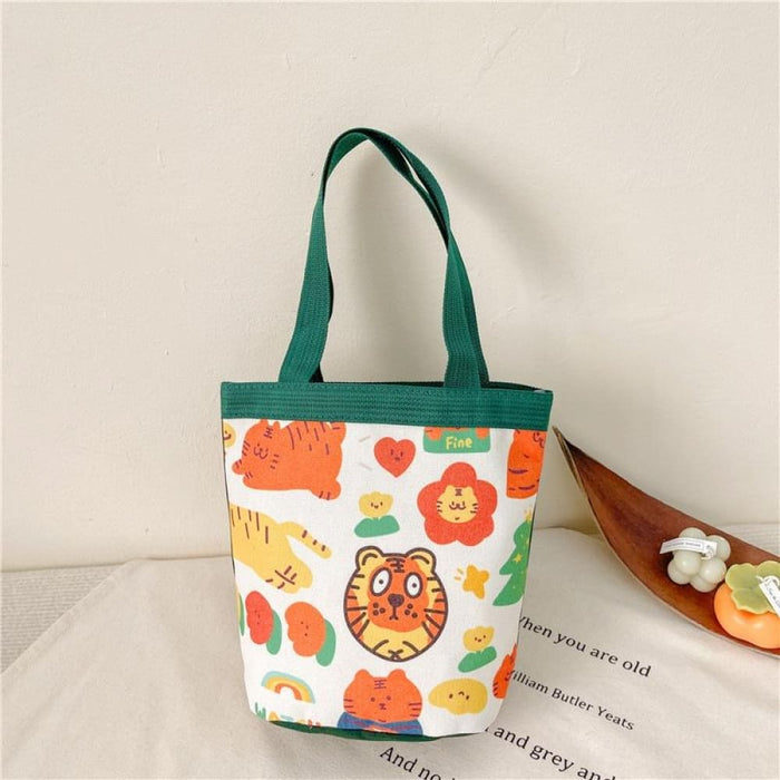 Cute Cartoon Canvas Graffiti Bento Bag Parent Child Handbag