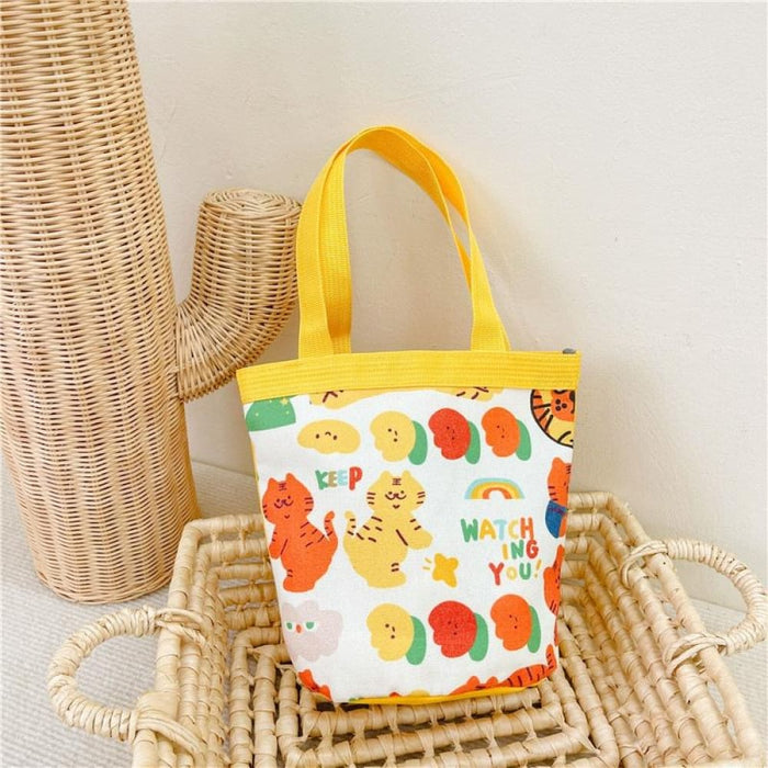 Cute Cartoon Canvas Graffiti Bento Bag Parent Child Handbag