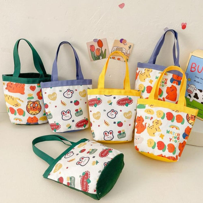 Cute Cartoon Canvas Graffiti Bento Bag Parent Child Handbag