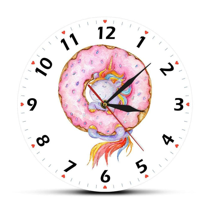 Cute Cartoon Unicorn Modern Wall Clock Watercolour Art