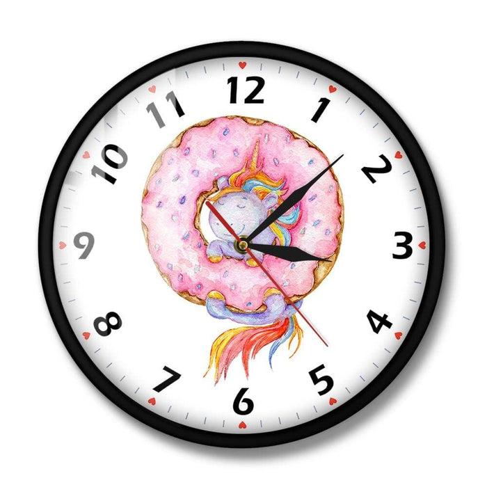 Cute Cartoon Unicorn Modern Wall Clock Watercolour Art