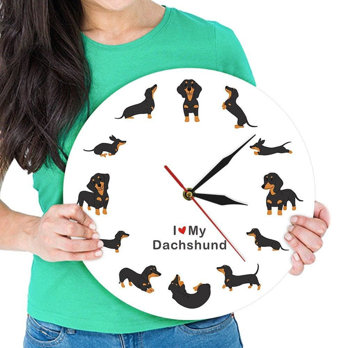 Cute Doxie Cartoon Style Dachshund Wall Clock Dog Breed