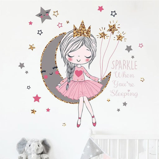 Cute Princess With Moon & Stars Wall Stickers For Kids Room