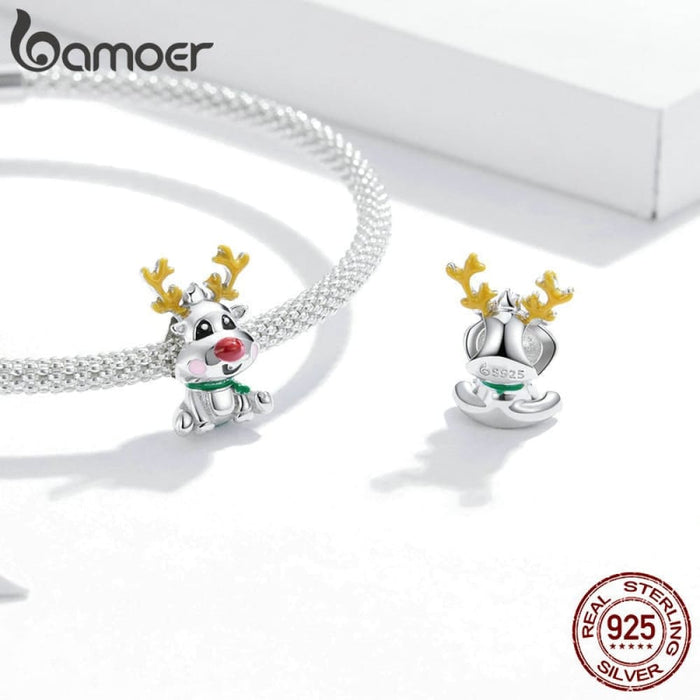 Cute Reindeer Metal Beads For Women 925 Sterling Plated