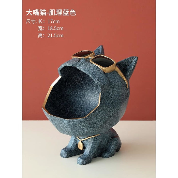 Cute Cat Statue Big Mouth Dog Total Décor Storage Box Resin