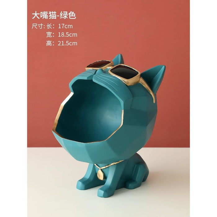 Cute Cat Statue Big Mouth Dog Total Décor Storage Box Resin