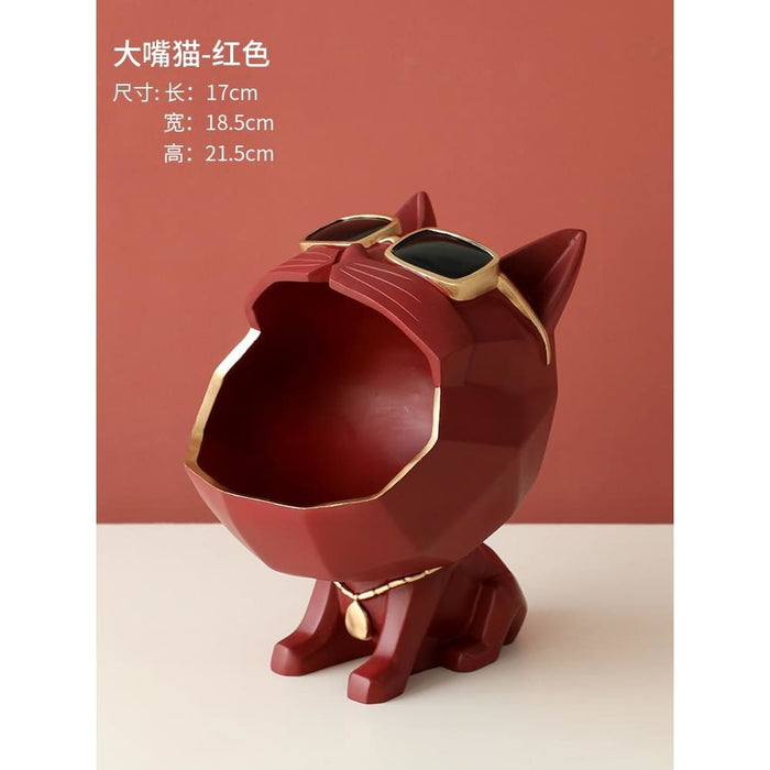 Cute Cat Statue Big Mouth Dog Total Décor Storage Box Resin