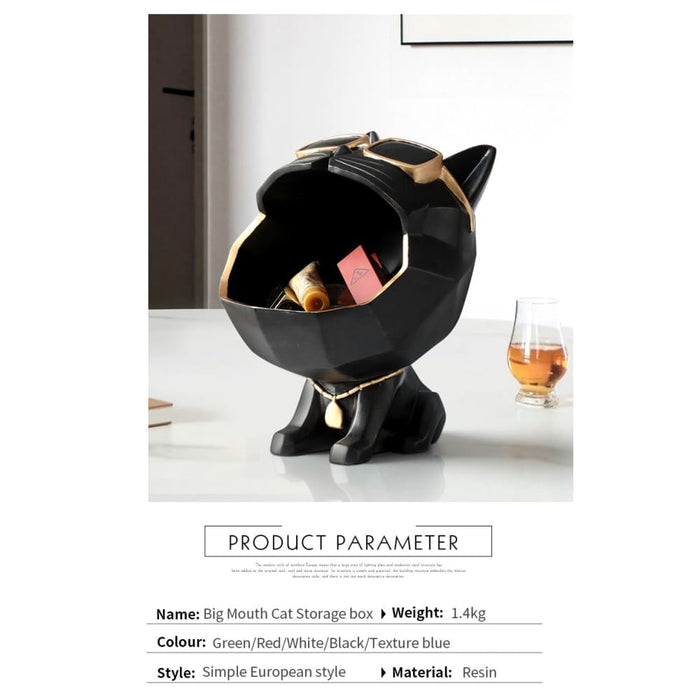 Cute Cat Statue Big Mouth Dog Total Décor Storage Box Resin