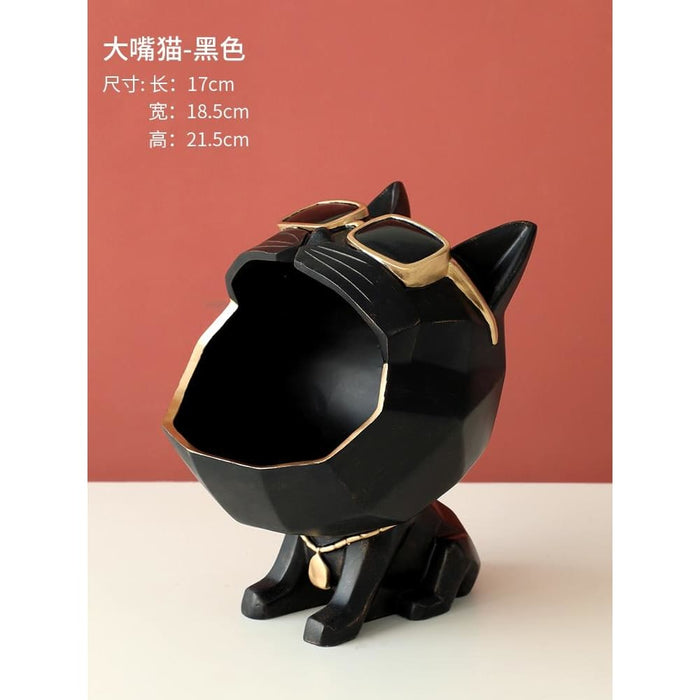 Cute Cat Statue Big Mouth Dog Total Décor Storage Box Resin
