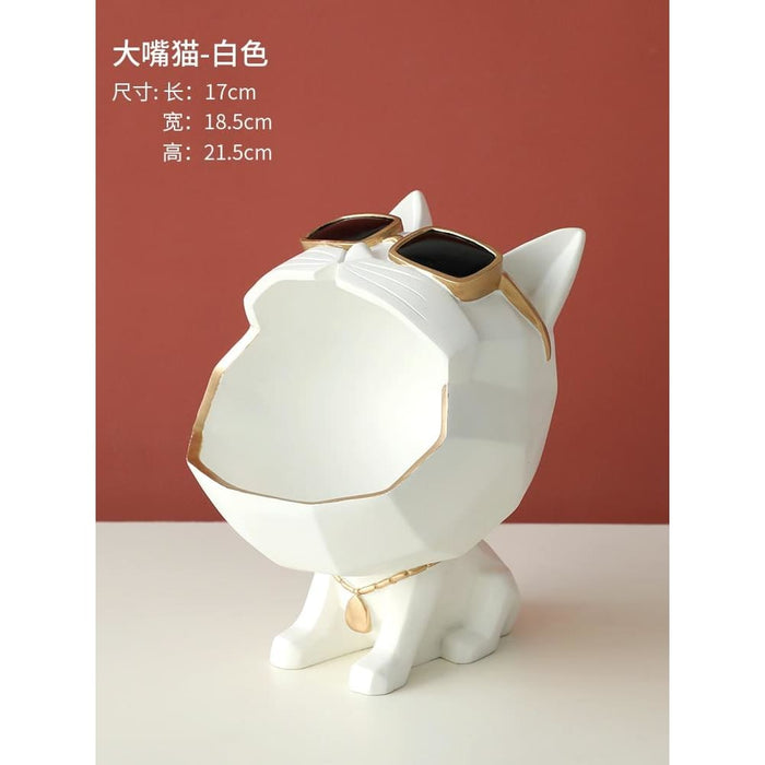 Cute Cat Statue Big Mouth Dog Total Décor Storage Box Resin