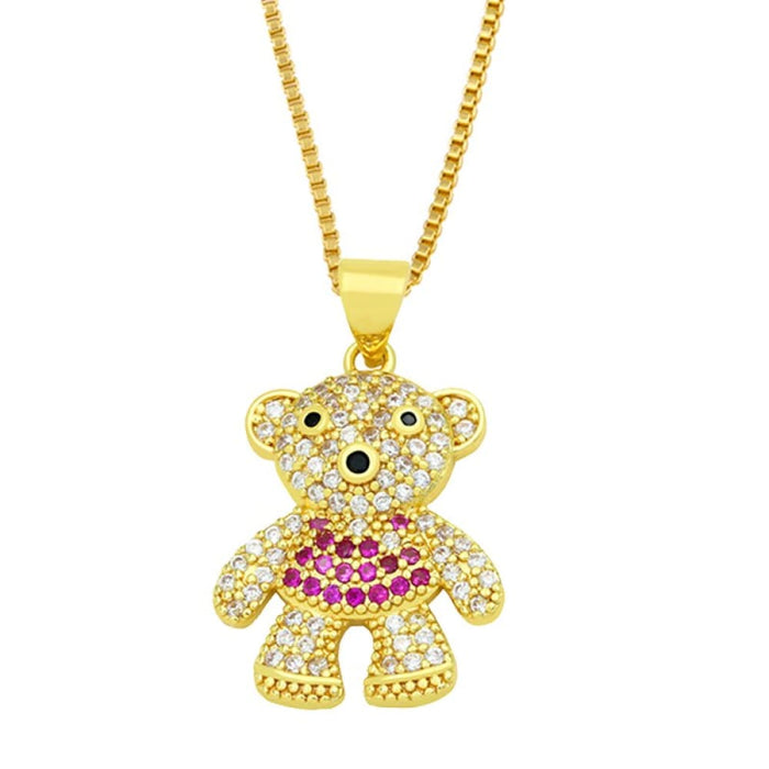 Cute Tiger And Bear Animal Charm Necklace Cz Zircon Stone