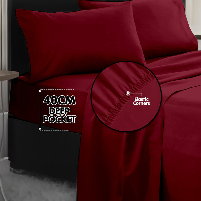 1000 Thread Count Cotton Rich King Bed Sheets 4-Piece Set In Burgundy
