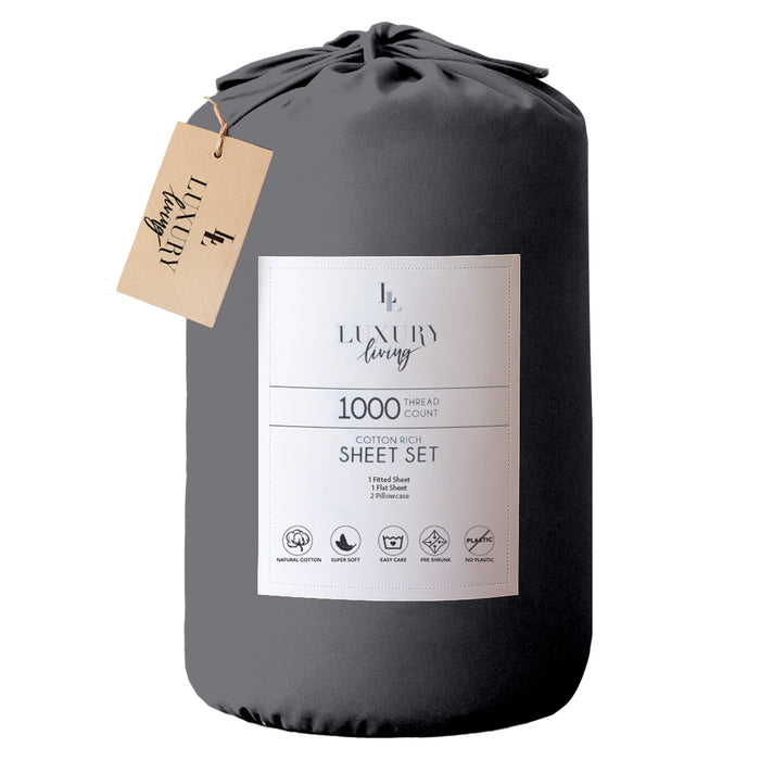 1000 Thread Count Cotton Rich King Bed Sheets 4-Piece Set In Charcoal