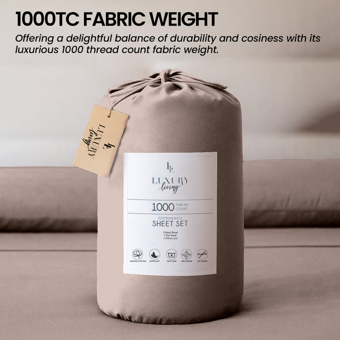 1000 Thread Count Cotton Rich King Bed Sheets 4-Piece Set In Linen