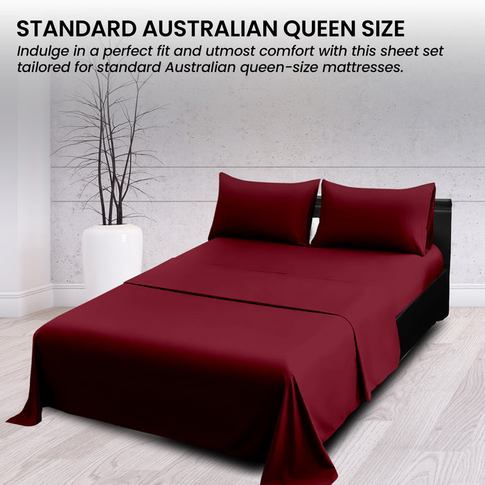 1000 Thread Count Cotton Rich Queen Bed Sheets 4-Piece Set In Burgundy