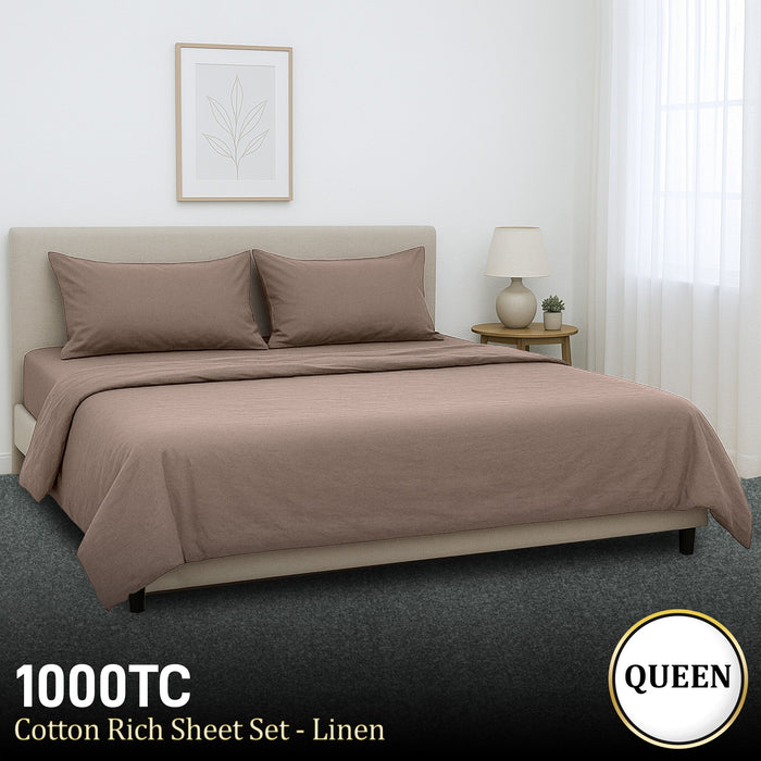 1000 Thread Count Cotton Rich Queen Bed Sheets 4-Piece Set In Linen