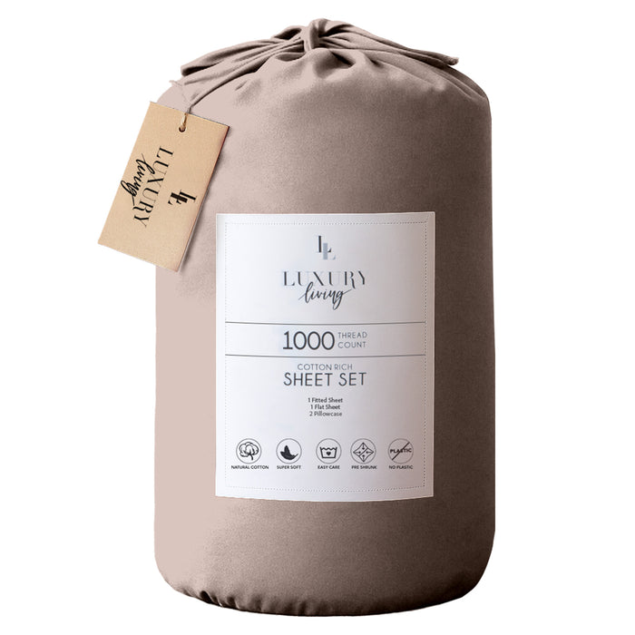 1000 Thread Count Cotton Rich Queen Bed Sheets 4-Piece Set In Linen