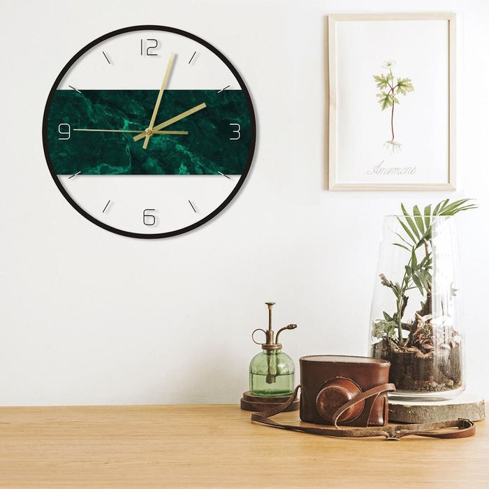 Dark Green Marble Texture Print Modern Nordic Wall Clock